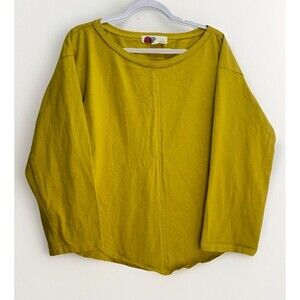 Free People Beach Top Sz S Oversized Boxy Boho Lagenlook Boat Neck Yellow USA